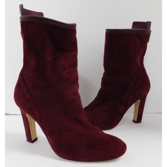 Stuart Weitzman Brooks Boots Wine Suede Heeled Pull On Round Toe Ankle Sz 7 M - Picture 2 of 8